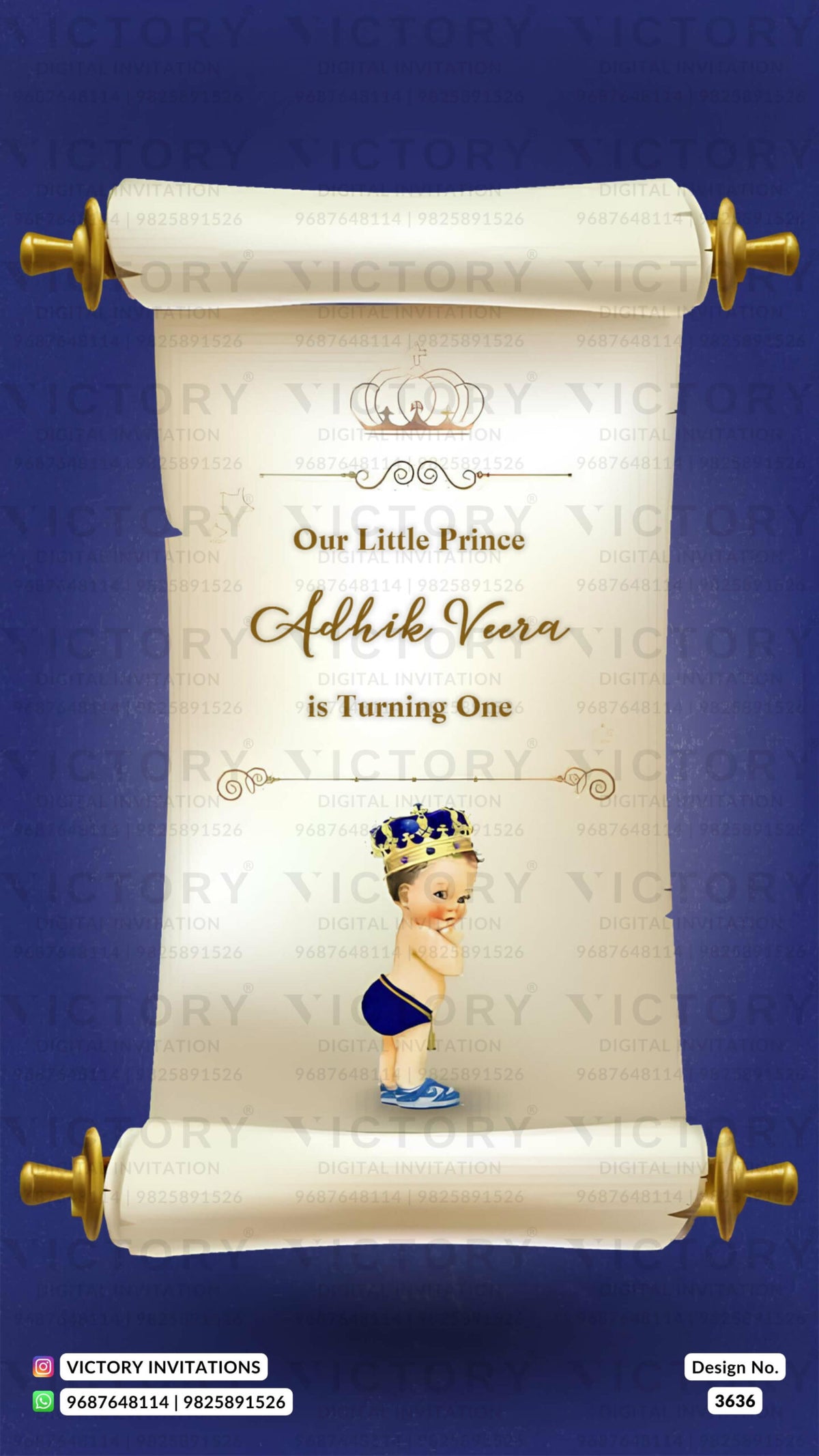 Birthday party invitation card in English language with old paper roll as royal theme design 3636
