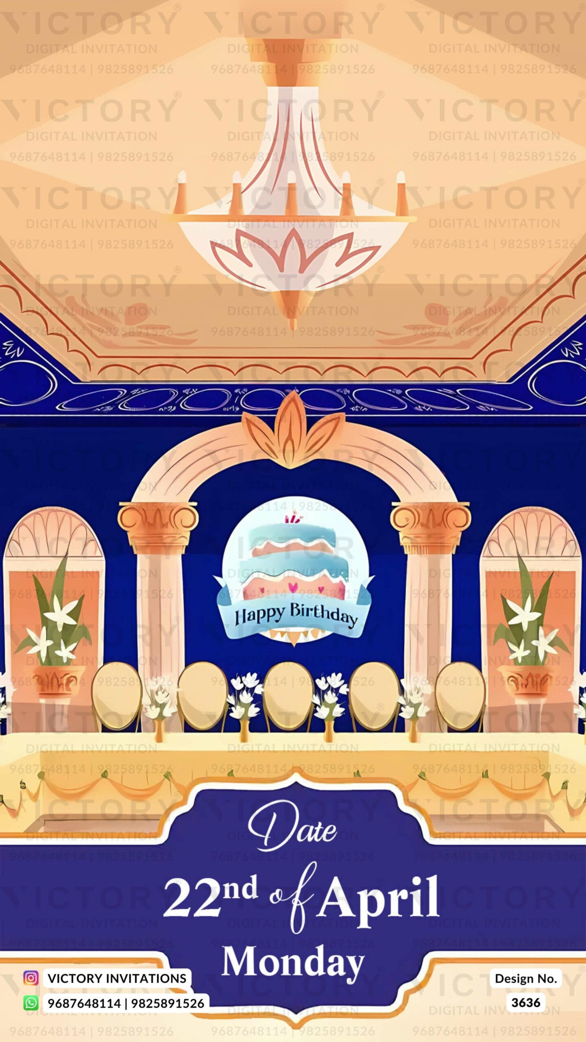 Birthday party invitation card in English language with old paper roll as royal theme design 3636