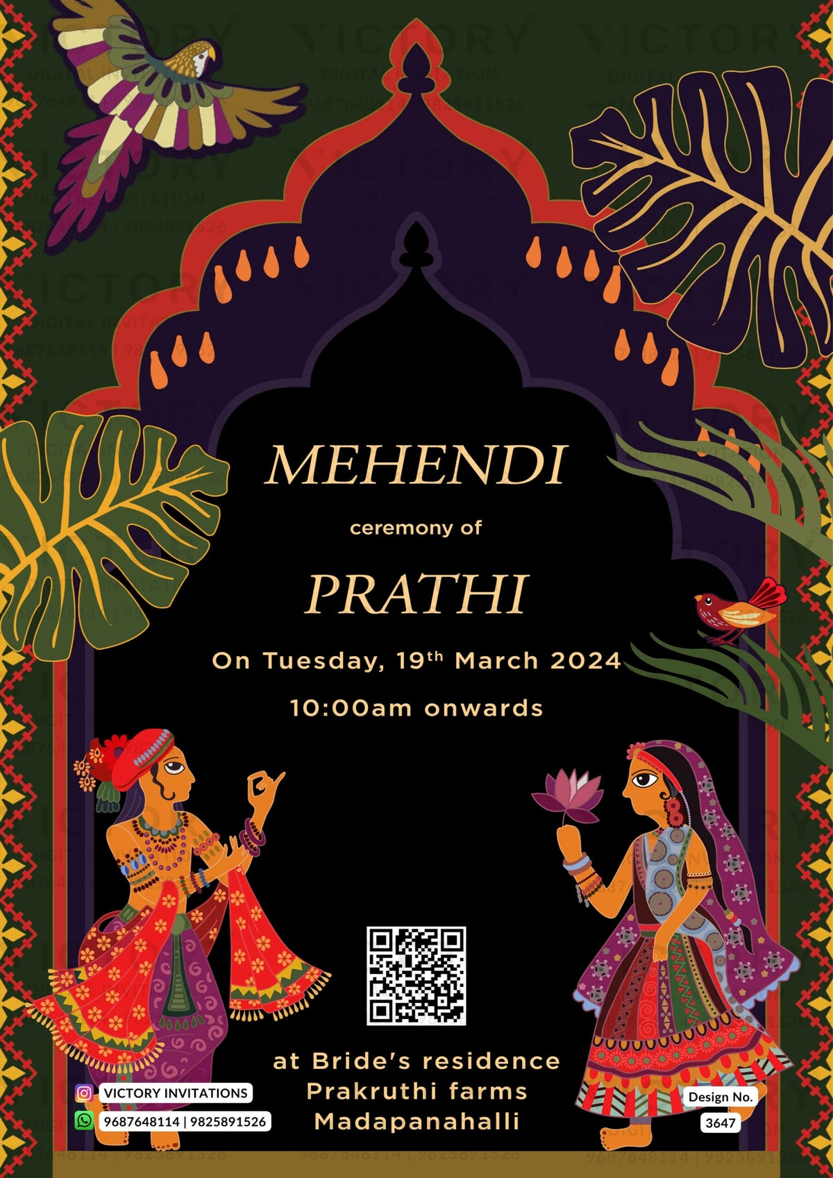 Wedding ceremony invitation card of hindu south indian kannada family in English language with Arch theme design 3647