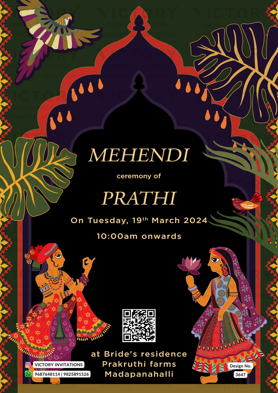 Wedding ceremony invitation card of hindu south indian kannada family in English language with Arch theme design 3647