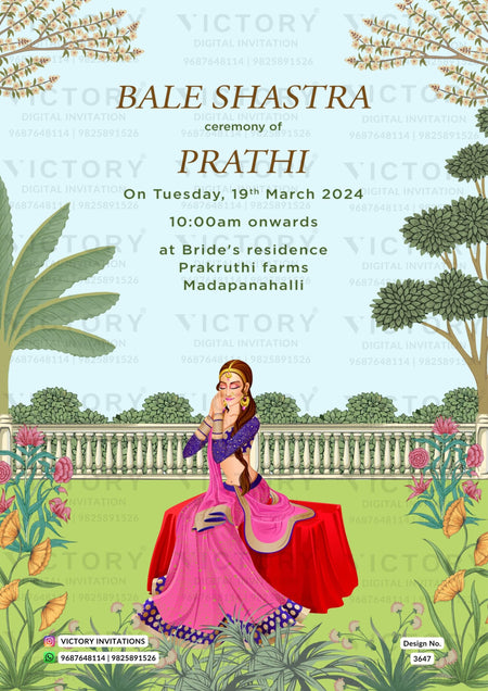 Wedding ceremony invitation card of hindu south indian kannada family in English language with Arch theme design 3647