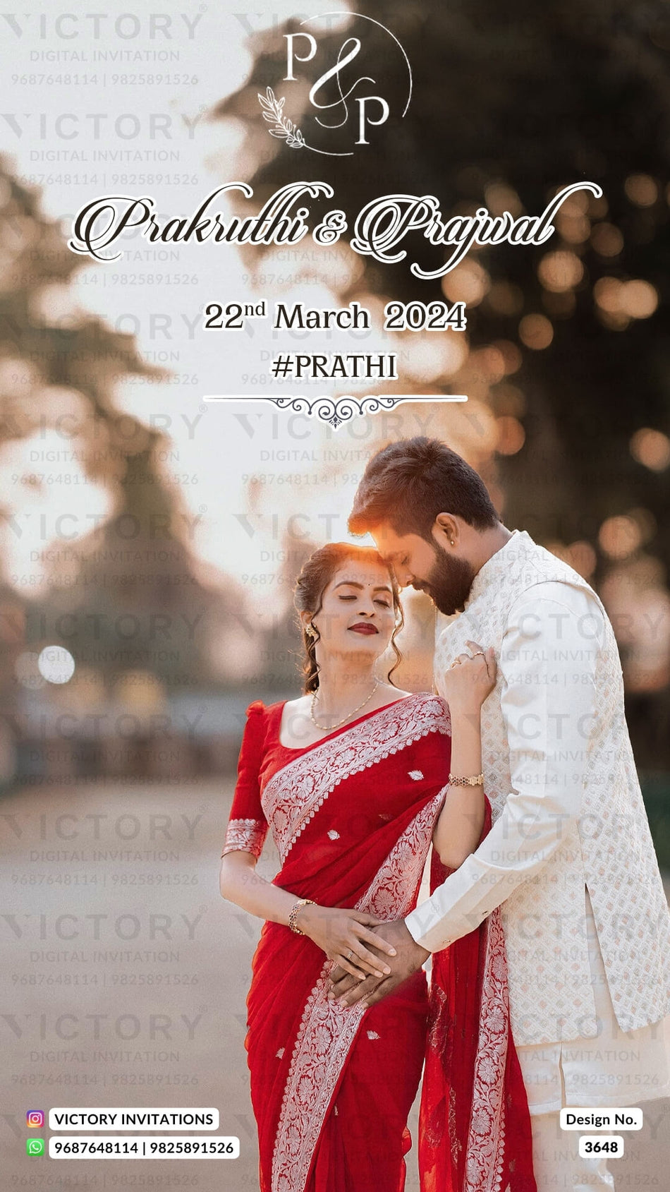 Wedding ceremony invitation card of hindu south indian kannada family in English language with Traditional theme design 3648