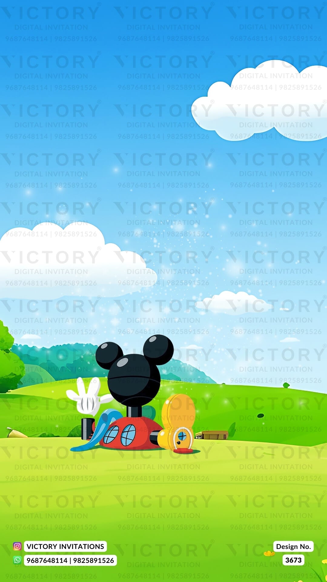 Birthday party invitation card in English language with mickey mouse theme design 3673