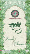 Mehendi Welcome Standee design in english language with green leaves, couple logo as arch theme design 3683