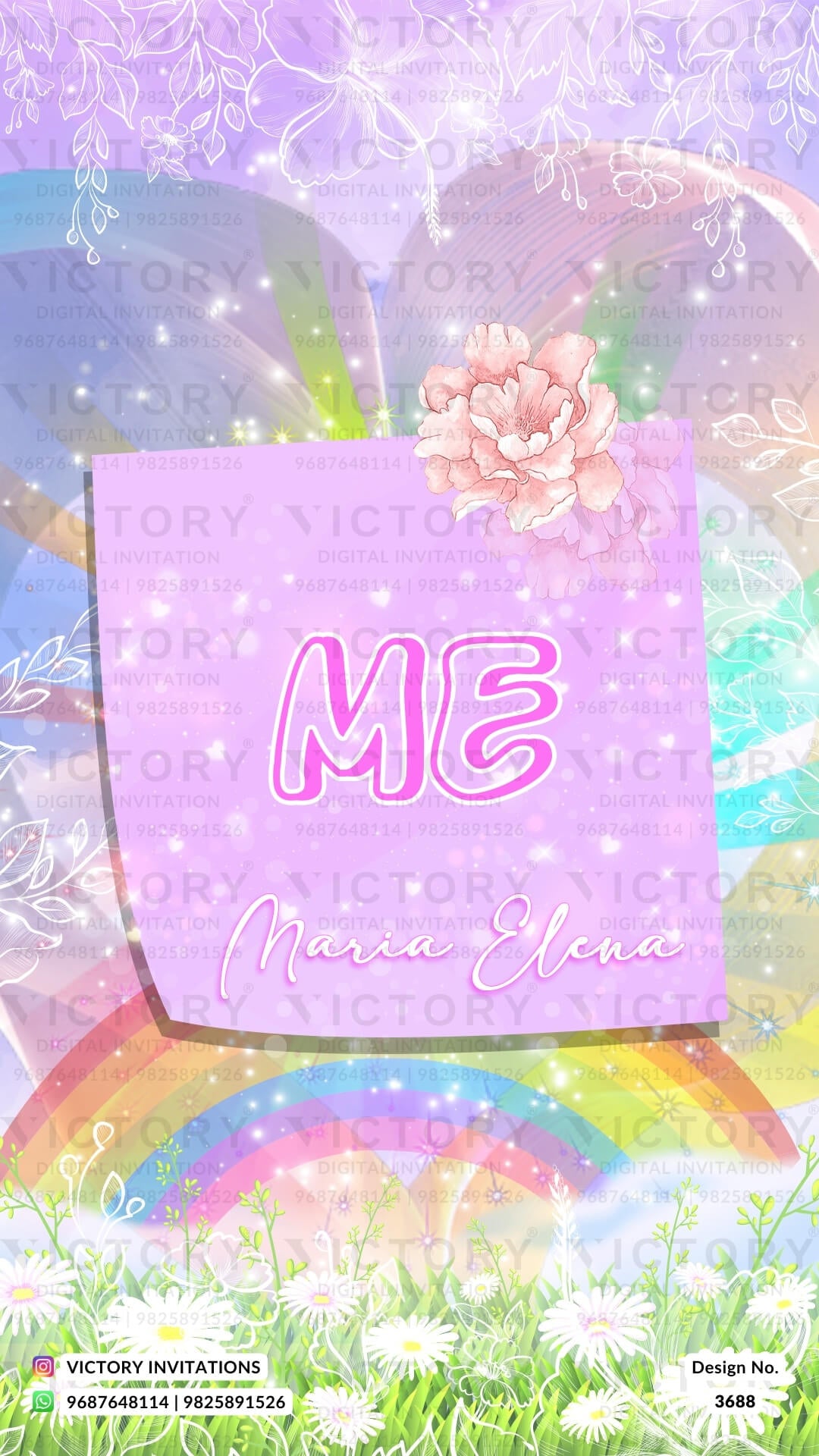 Birthday party invitation card in English language with ballons, teddy bear as rainbow theme design 3688