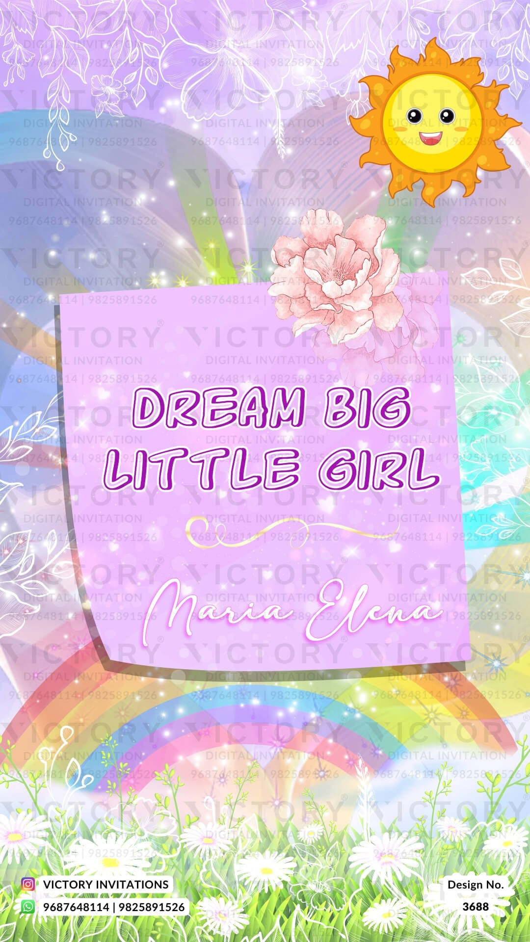 Birthday party invitation card in English language with ballons, teddy bear as rainbow theme design 3688