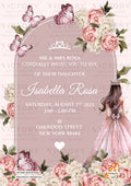 Sweet 16 Birthday party invitation card for girl in english language with butterfly, flowers as floral theme design 3694
