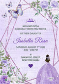 Sweet 16 Birthday party invitation card for girl in english language with butterfly, frame as glittery theme design 3712