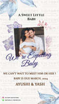 Baby Announcement invitation card in english language with baby image, leaves as minimalistic theme design 3725