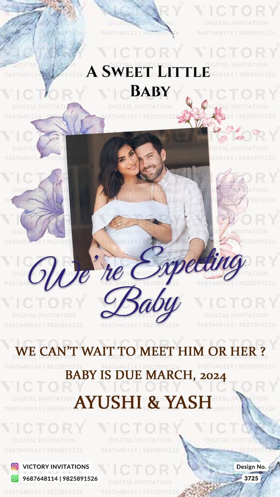 Baby Announcement invitation card in english language with baby image, leaves as minimalistic theme design 3725