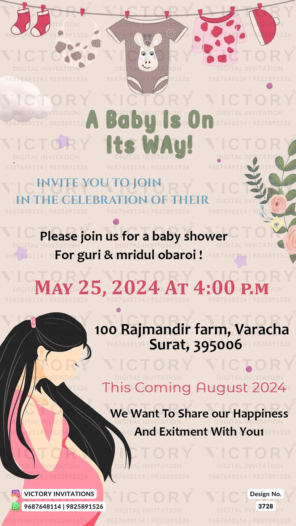 Baby Announcement invitation card in english language with clothes, cloud as playful theme design 3728