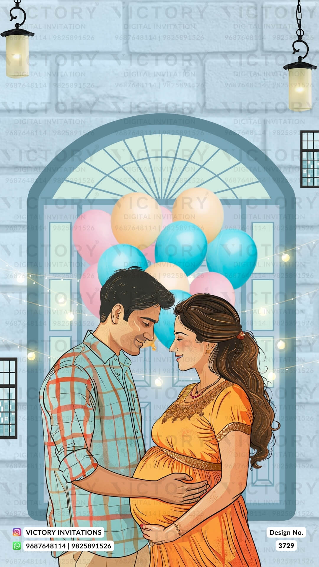Baby Announcement invitation card in english language with couple doodle, leaves as romantic theme design 3729
