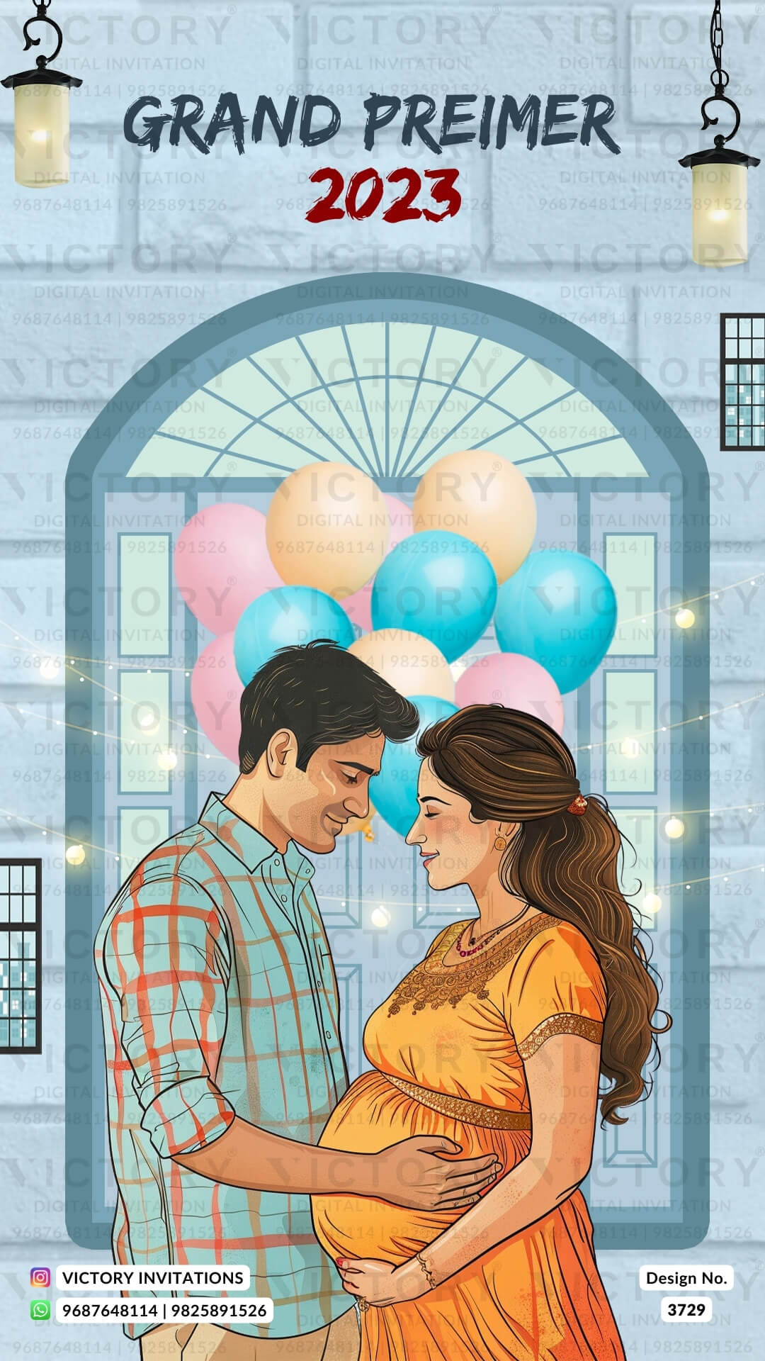 Baby Announcement invitation card in english language with couple doodle, leaves as romantic theme design 3729