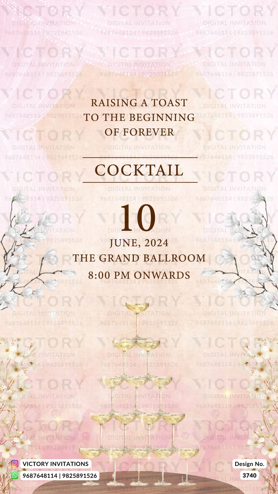 Cocktail Party invitation card in english language with asthetic theme design 3740