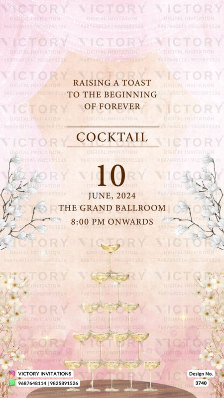 Cocktail Party invitation card in english language with asthetic theme design 3740