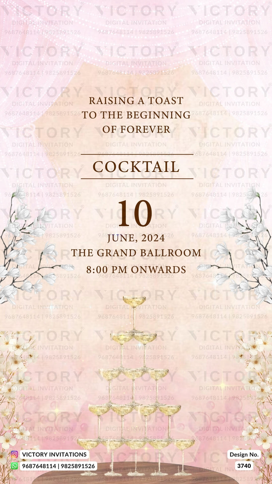 Cocktail Party invitation card in english language with asthetic theme design 3740