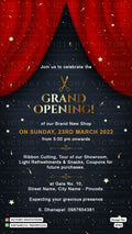 Opening invitation card in english language with Golden confetti as curtain theme design 3743