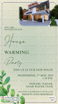 House Warming ceremony invitation card in english language with house as leaves theme design 3749
