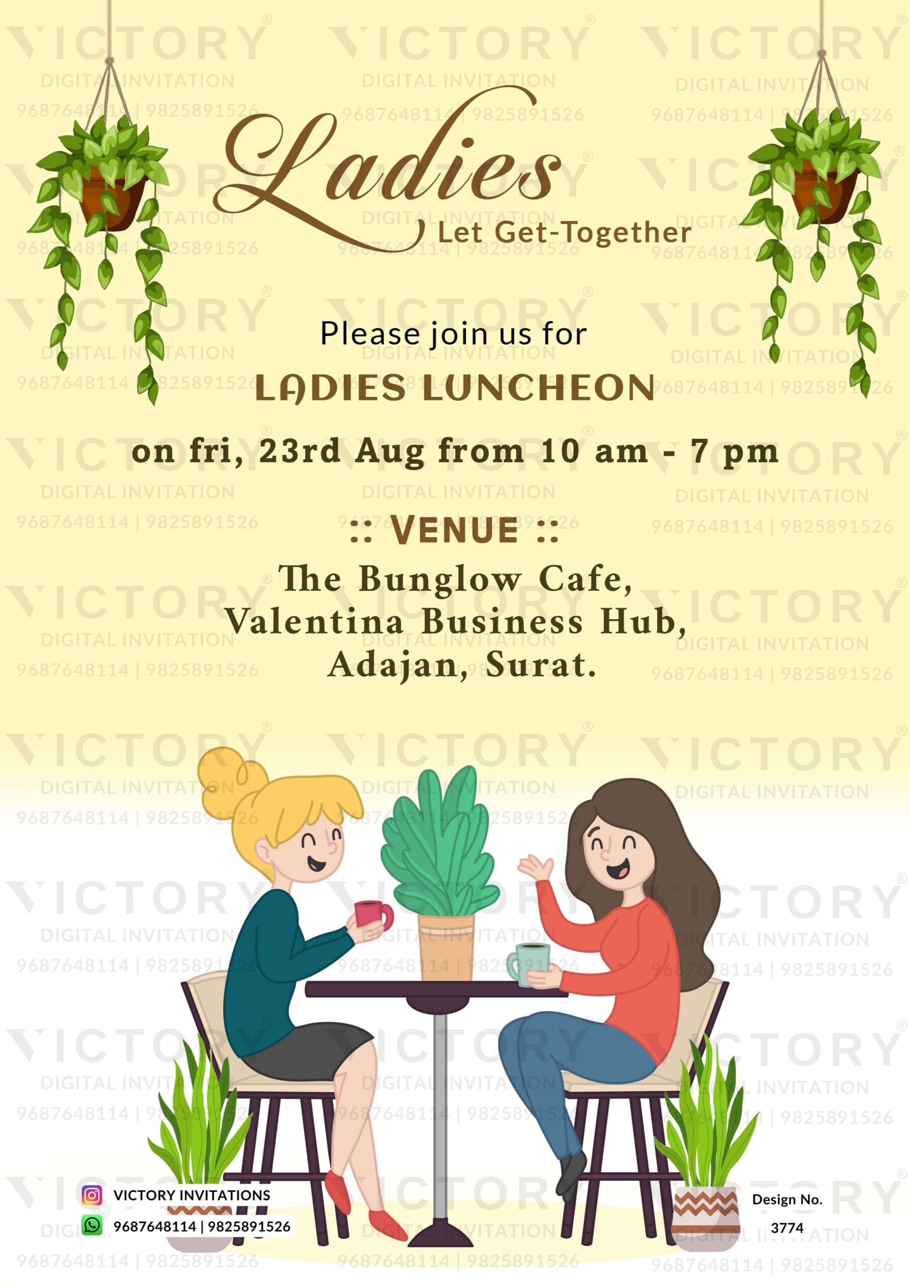 Kitty Party invitation card for ladies in english language with leaves as minimalistic theme design 3774