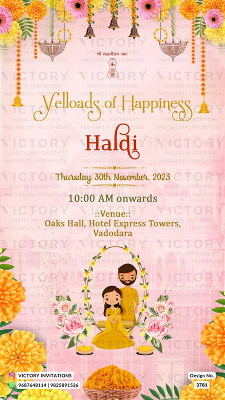 Wedding ceremony invitation card of hindu gujarati leuva family in English language with Arch theme design 3781