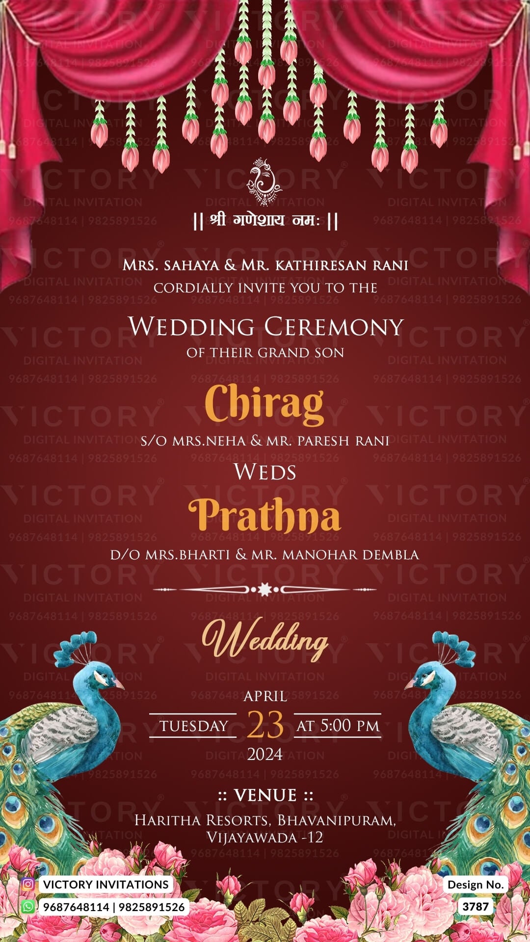 Wedding ceremony invitation card of hindu jain family in English language with minimalistic theme design 3787