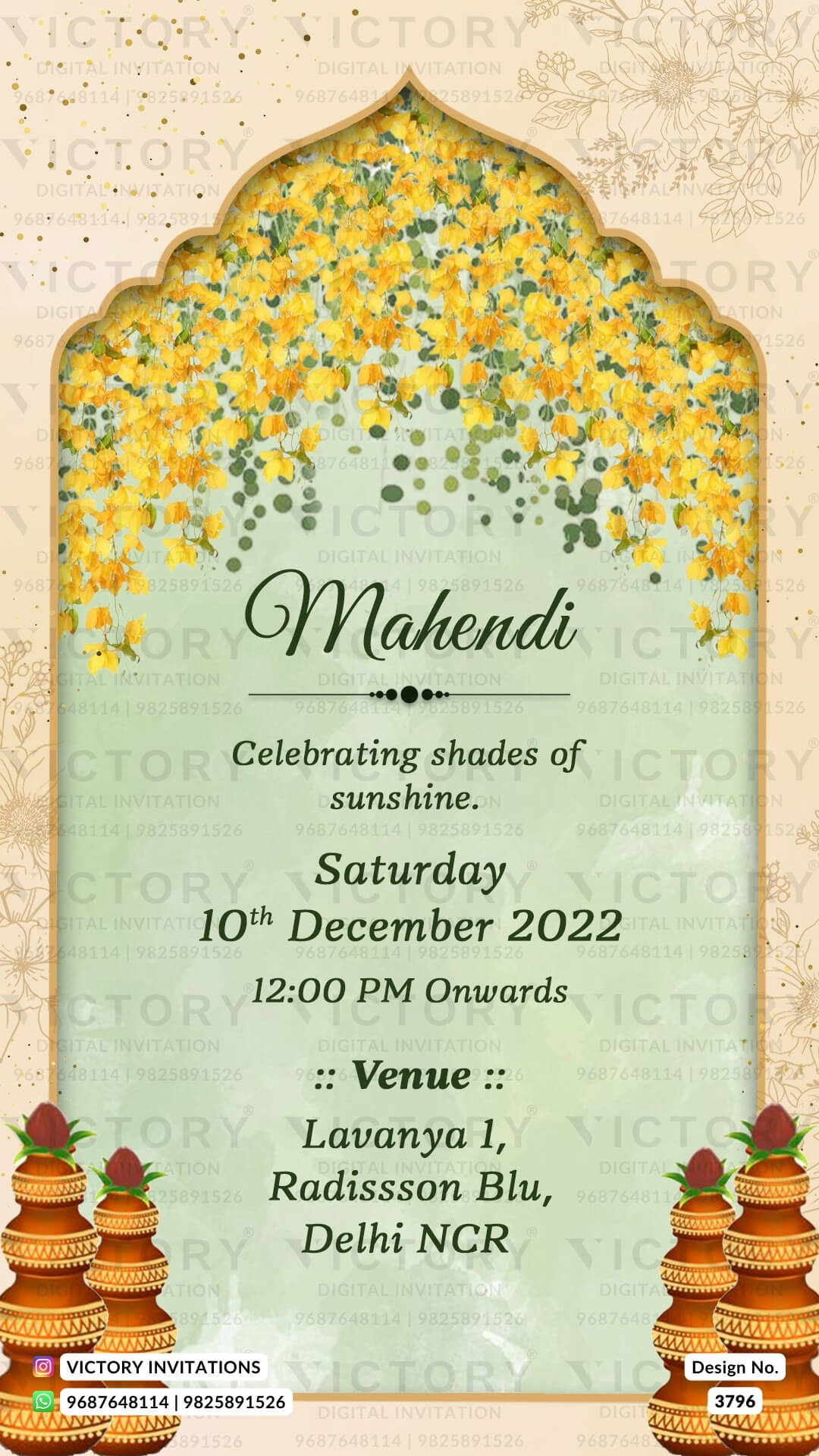 Wedding ceremony invitation card of hindu punjabi haryanvi family in English language with Arch theme design 3796