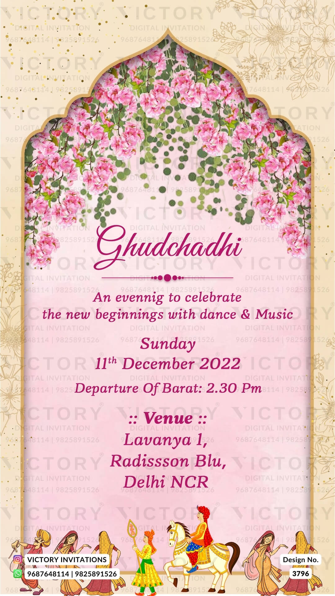 Wedding ceremony invitation card of hindu punjabi haryanvi family in English language with Arch theme design 3796