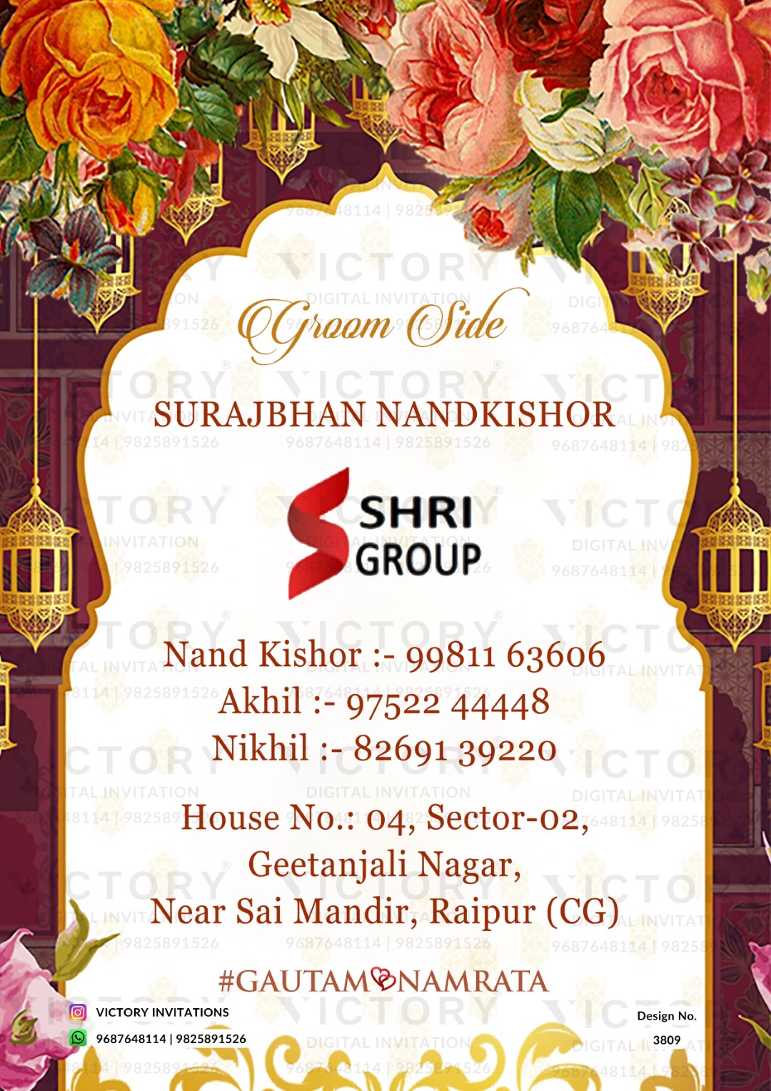 Romantic couple caricature invitation card for wedding ceremony of hindu modern family in english language with two state theme design 3809