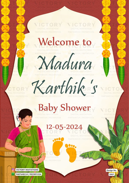 Baby Shower Welcome Standee design in english language with arch theme design 3907