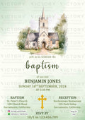 Baptism ceremony invitation card in english language with house as minimalistic theme design 3932