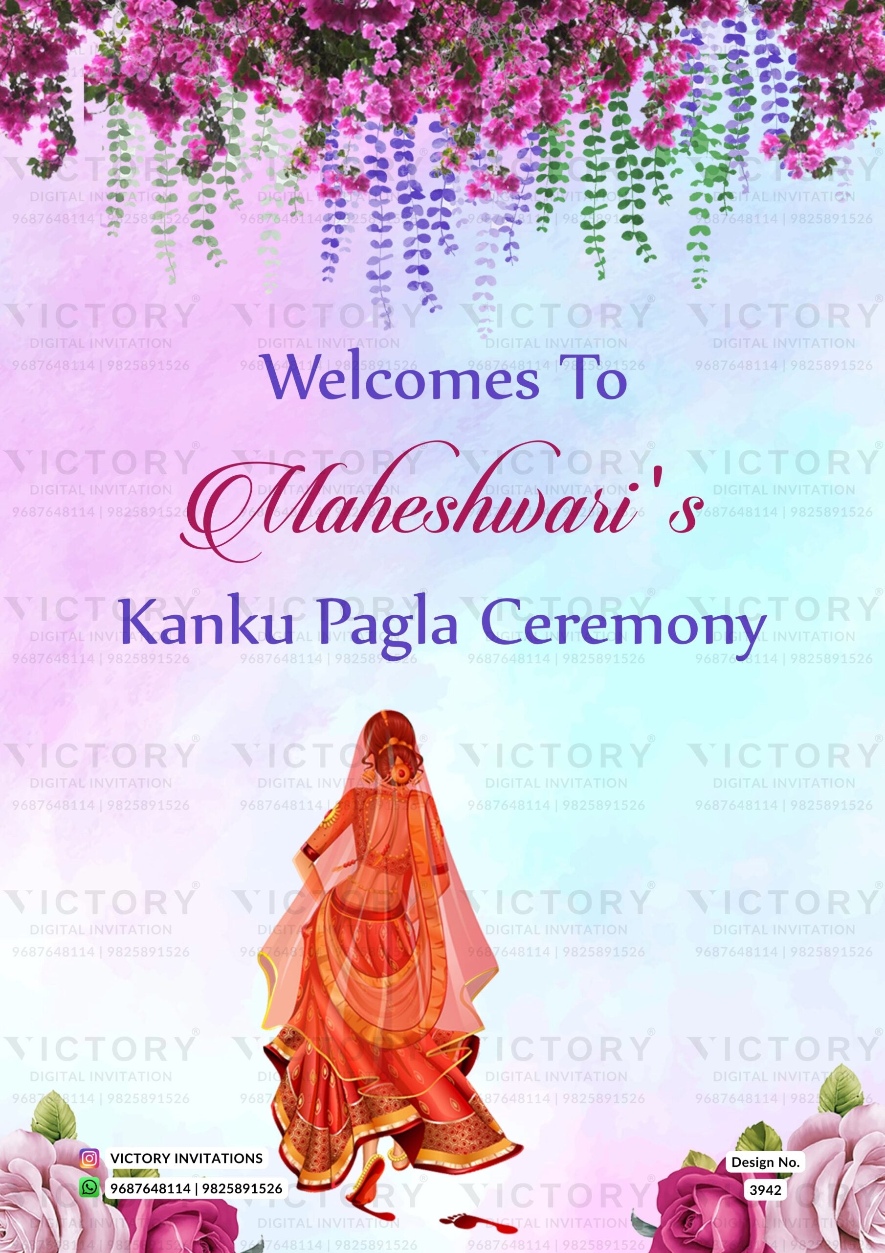 Kanku Pagla Welcome Standee design for Wedding in english language with flowers, doodle as floral theme design 3942
