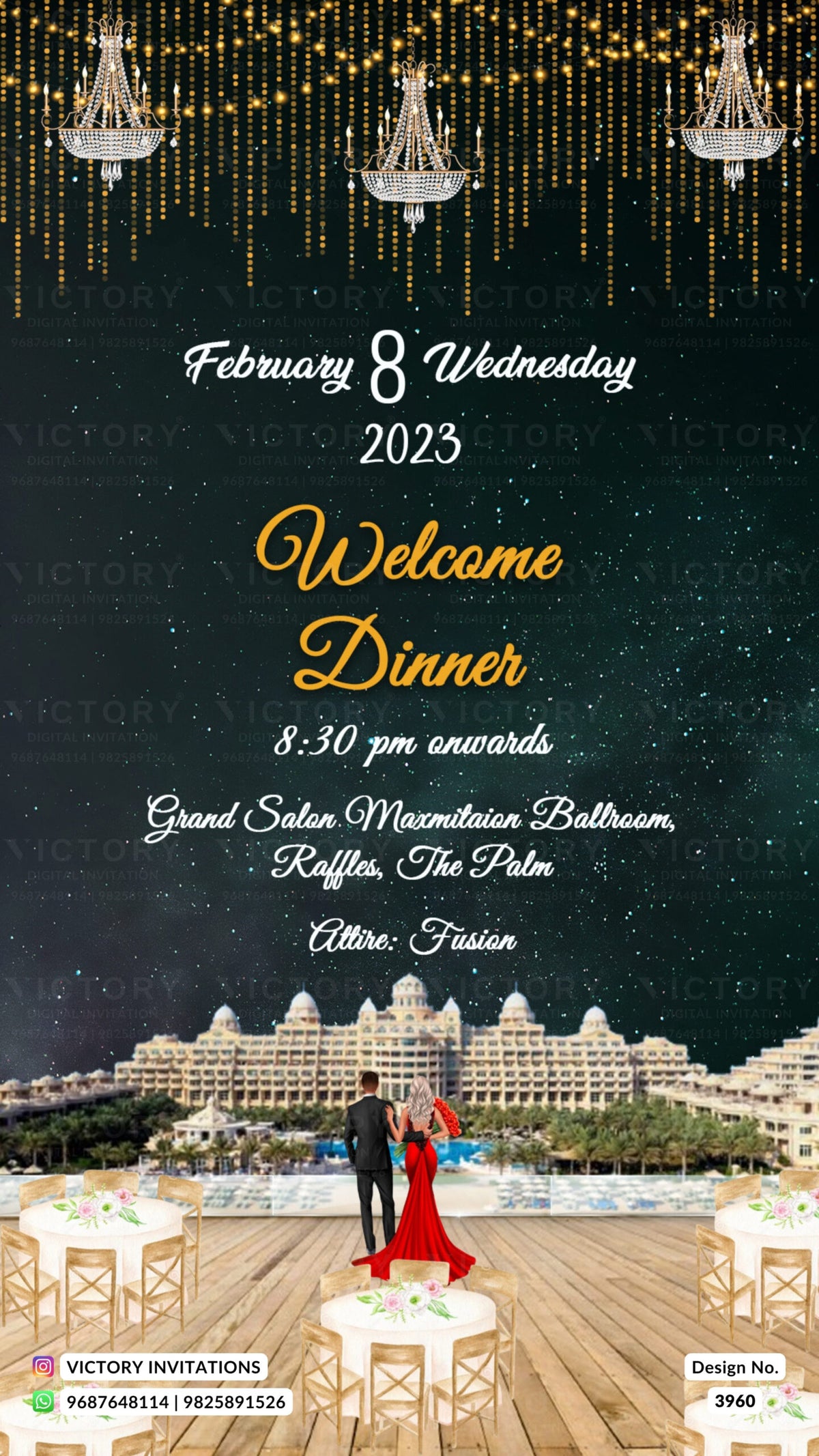 Wedding ceremony invitation card of hindu rajasthani jain family in english language with royal theme design 3960