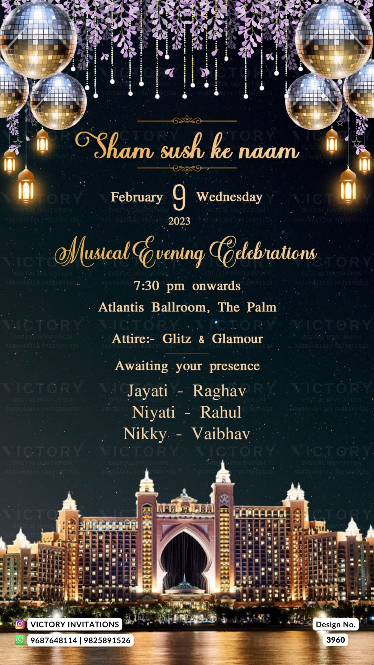 Wedding ceremony invitation card of hindu rajasthani jain family in english language with royal theme design 3960
