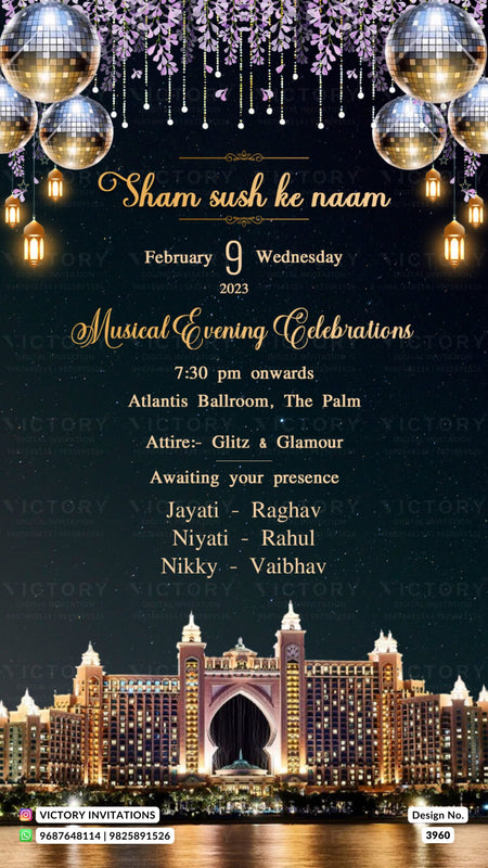 Wedding ceremony invitation card of hindu rajasthani jain family in english language with royal theme design 3960
