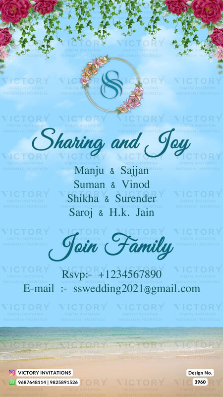 Wedding ceremony invitation card of hindu rajasthani jain family in english language with royal theme design 3960