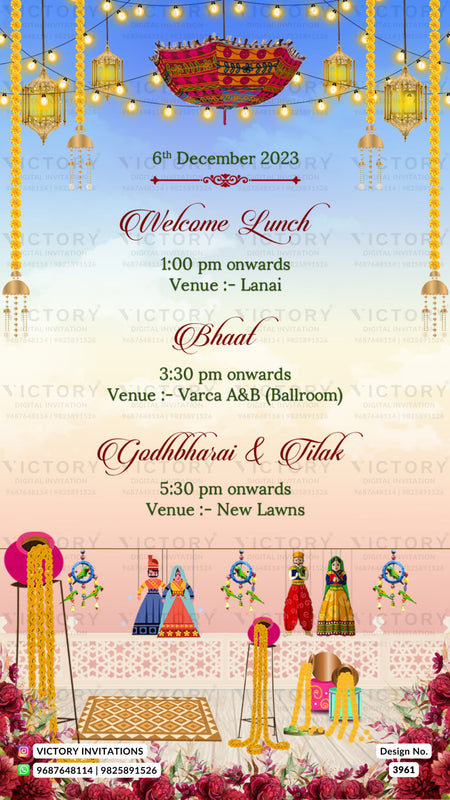 Wedding ceremony invitation card of hindu gujarati patel family in english language with beach theme design 3961
