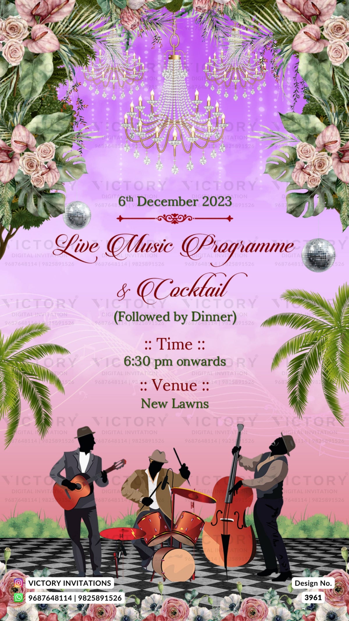 Wedding ceremony invitation card of hindu gujarati patel family in english language with beach theme design 3961