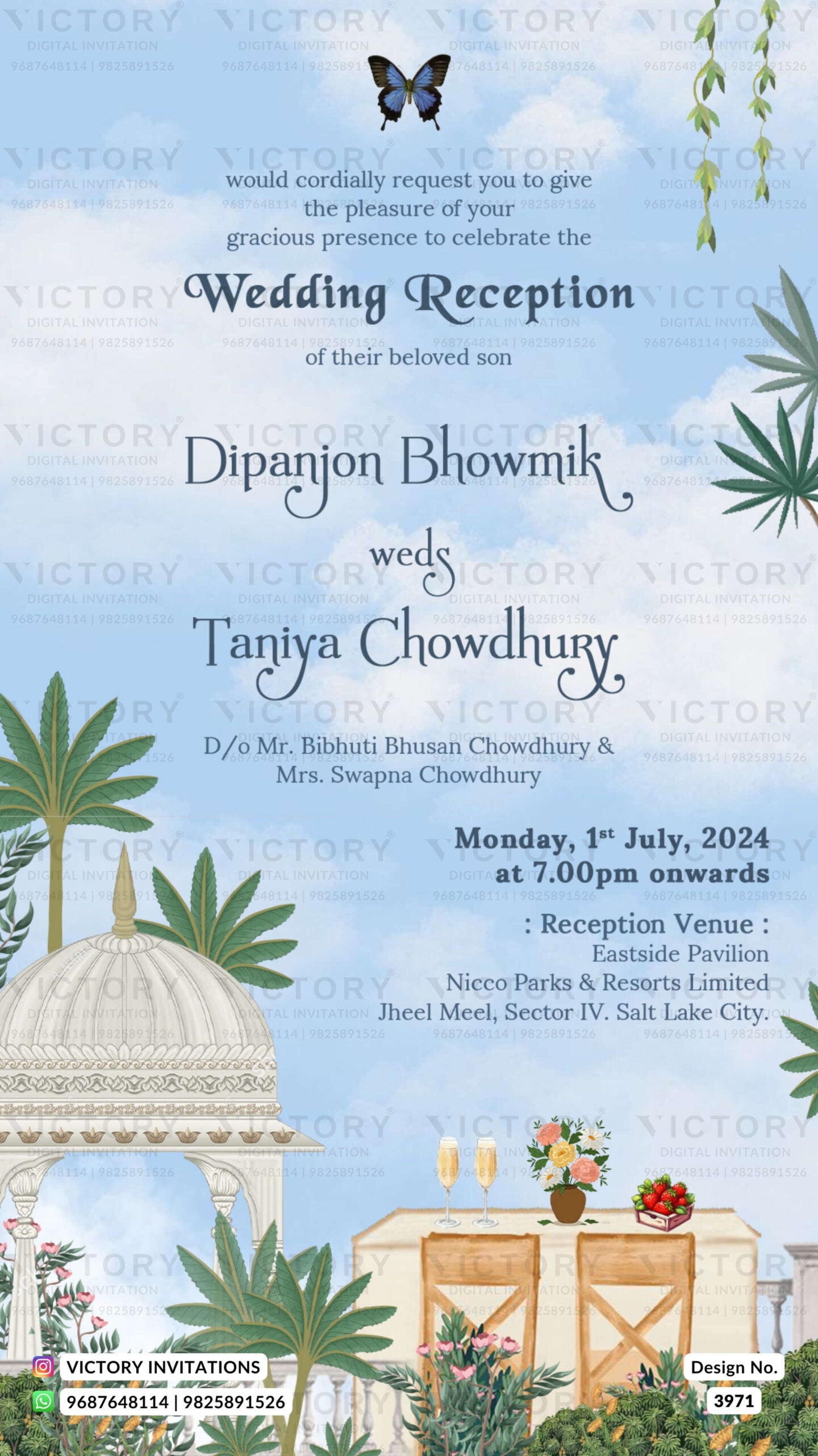 Reception Party invitation card in english language with leaves as traditional theme design 3971