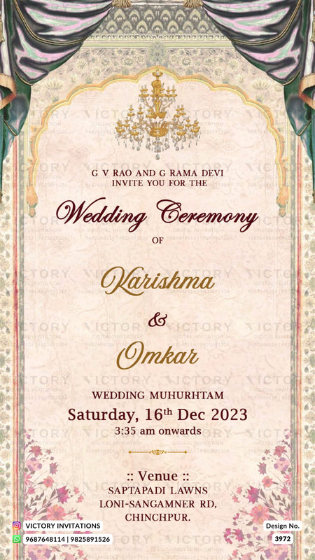 Wedding ceremony invitation card of hindu maharashtrian marathi family in english language with traditional theme design 3972