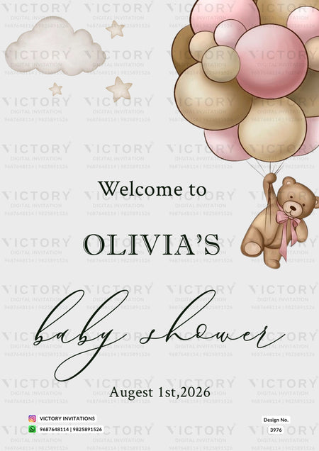 Baby Shower Welcome Standee design in english language with cartoonish theme design 3976