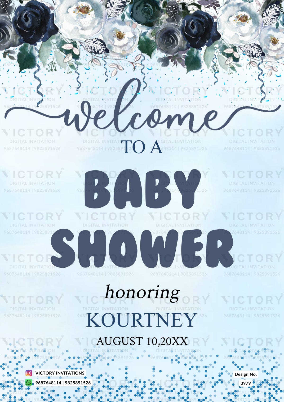 Baby Shower Welcome Standee design in english language with floral theme design 3979