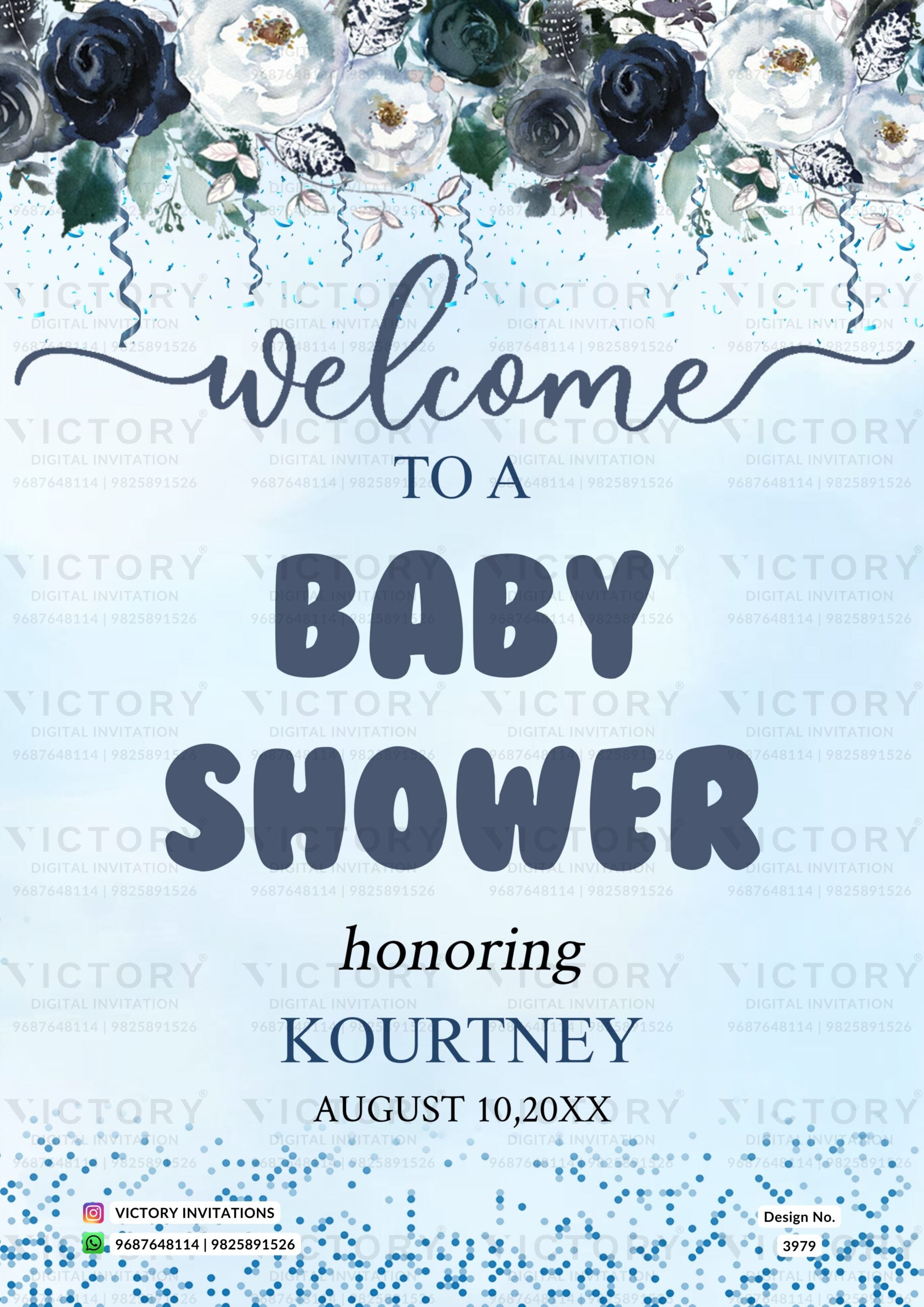 Baby Shower Welcome Standee design in english language with floral theme design 3979