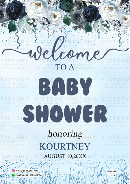 Baby Shower Welcome Standee design in english language with floral theme design 3979