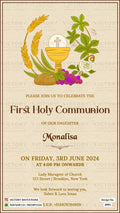 First holy communion ceremony invitation card in english language with minimalistic theme design 3991