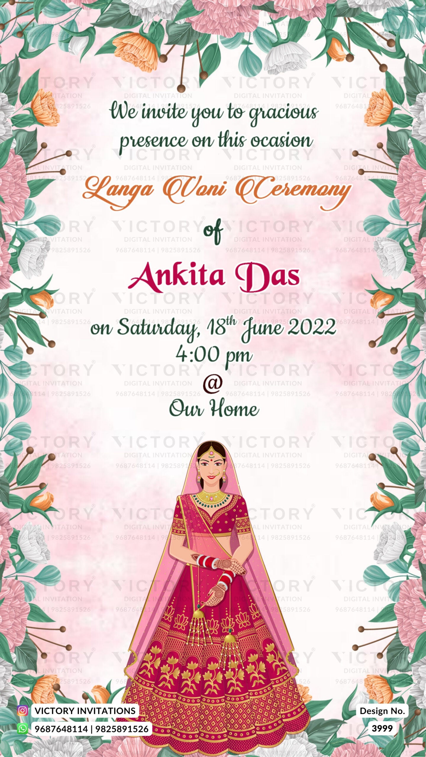 Ritu Kala Samskara ceremony invitation card in english language with artistic flower theme design 3999