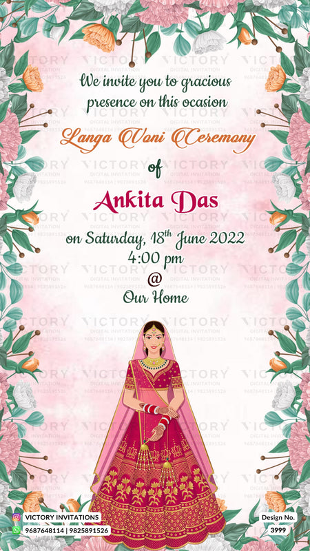Ritu Kala Samskara ceremony invitation card in english language with artistic flower theme design 3999