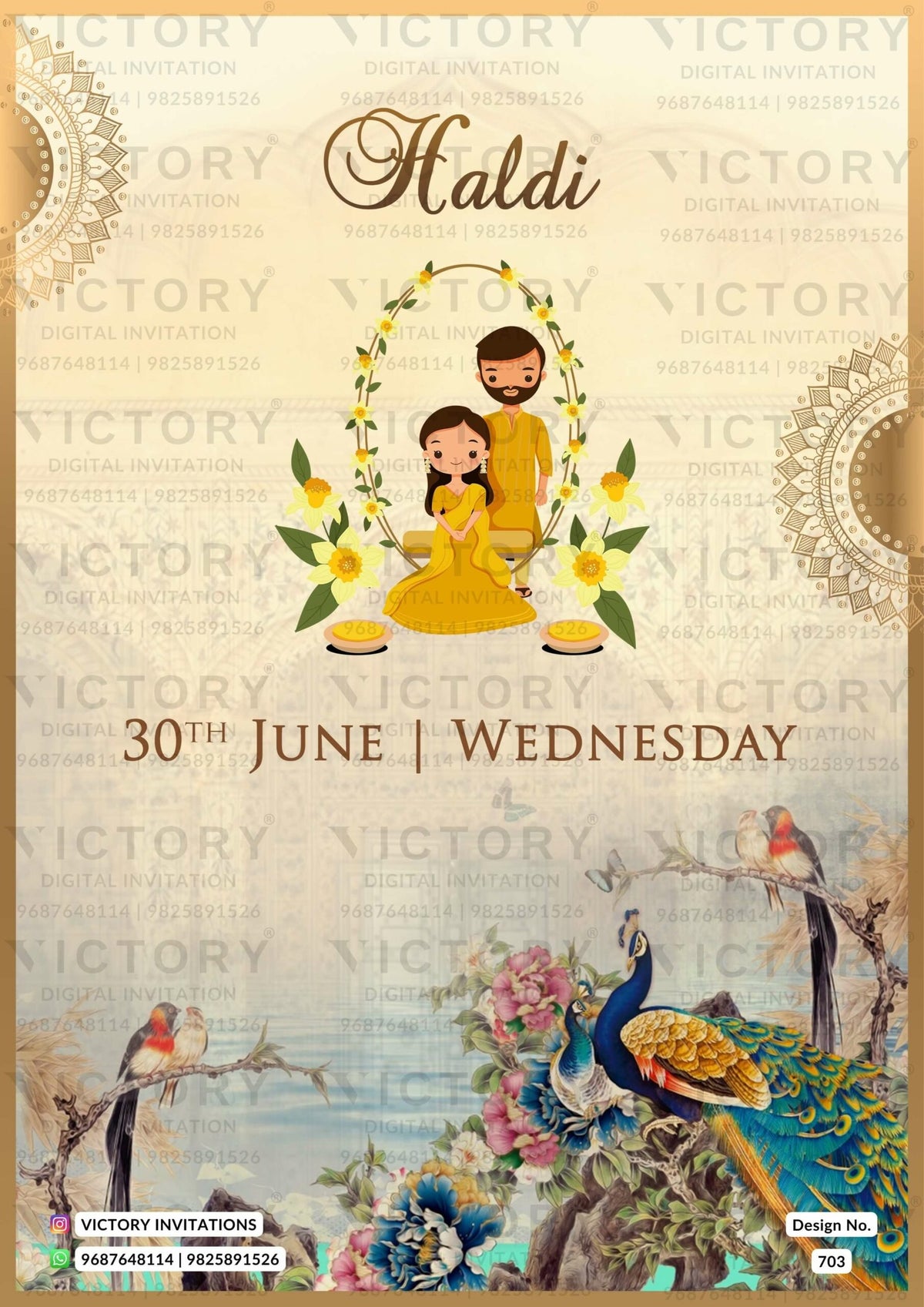 "Citrine White Digital Wedding Invitations with Intricate Doodles and Elements" Design No. 703