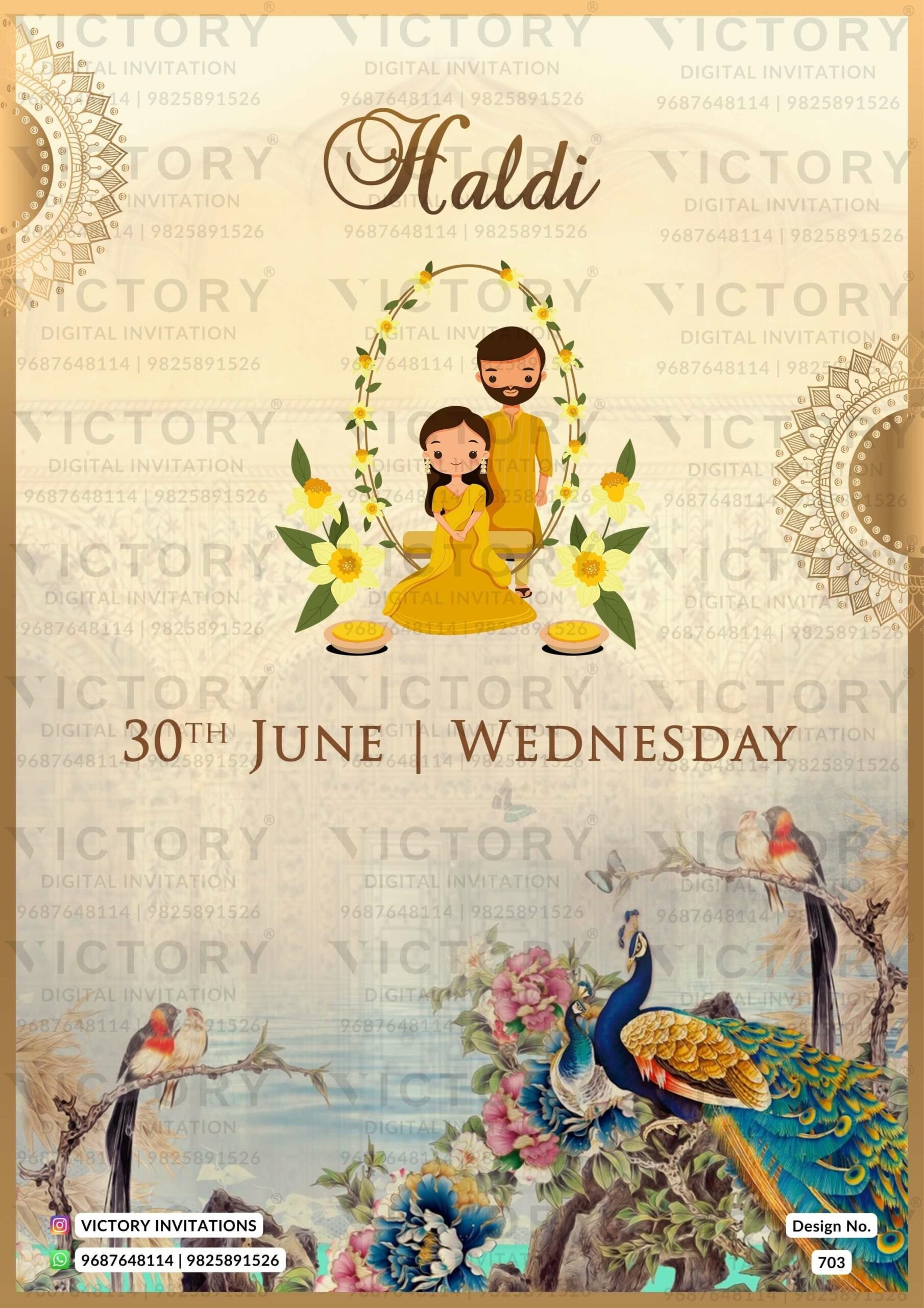 "Citrine White Digital Wedding Invitations with Intricate Doodles and Elements" Design No. 703