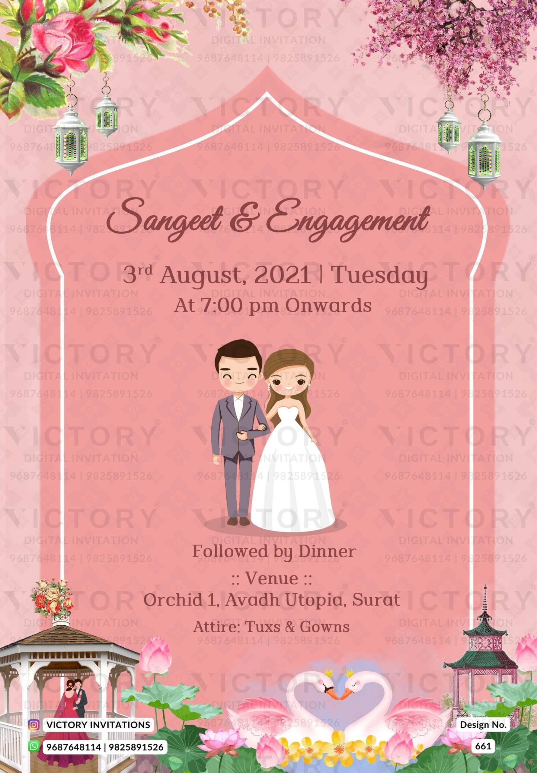 Traditional Pastel Shaded Vintage Theme Lavish Indian Wedding E-invites with Classic Vintage Illustrations and Festive Indian Couple Doodle Illustrations