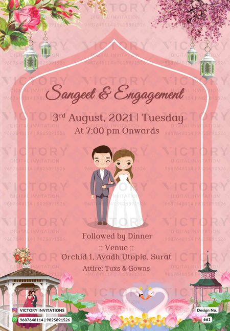 Traditional Pastel Shaded Vintage Theme Lavish Indian Wedding E-invites with Classic Vintage Illustrations and Festive Indian Couple Doodle Illustrations